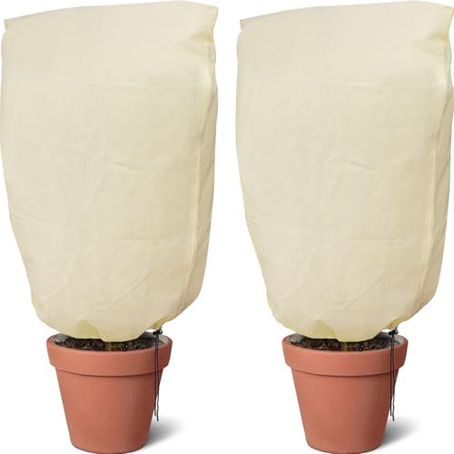 Photener Winterschutz für Pflanzen 180 x 120 cm 2 Stück, Palmen Olivenbaum Winterschutz für Kübelpflanzen 80g/m², Winddicht und Frostsicher Pflanzensack mit Reißverschluss und Kordelzug