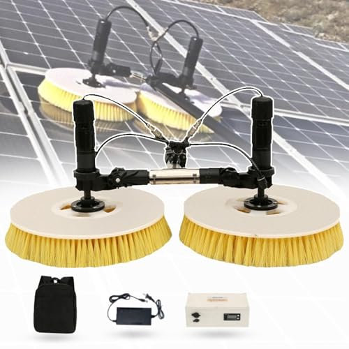 Electric Solar Panel Cleaning Tool, Double Head Solar Panel Cleaning Equipment Kit with Lithium Battery, Adjustable Length Cleaner Tool for Caravan Solar Panel Deck(7.5m)
