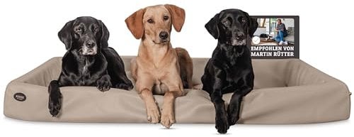 SABRO KUDDE Orthopädisches Hundebett – Martin Rütter – Hochwertiges Kunstleder – Waschbar & Wasserabweisend – Ergonomisch – Premium Haustierzubehör für Grosse Hunde XXL in Beige