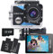 Nvgfelis Action Cam FHD 1080P mit 32GB Speicherkarte, Unterwasserkamera wasserdicht bis 30M, Actionkamera mit 2×900 mAh wiederaufladbare Akkus und Zubehör-Set(1080P＋32GB