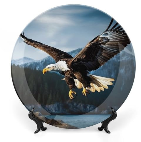 VFMNT Assiette décorative en porcelaine anglaise avec aigle à la chasse - 20,6 cm - Assiettes à dessert en céramique pour cuisine, salade, décoration de table