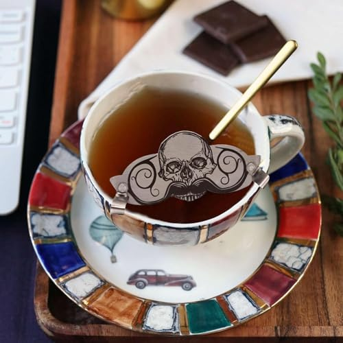 7.5x3cm Moustache Drinking Protector, Stainless Steel Mustache Protector, Mustache Guard Protector, Multifunctional Drinking Supplies, With Skull Design, For Coffee Mugs Beer Teacups Or Regular Cups