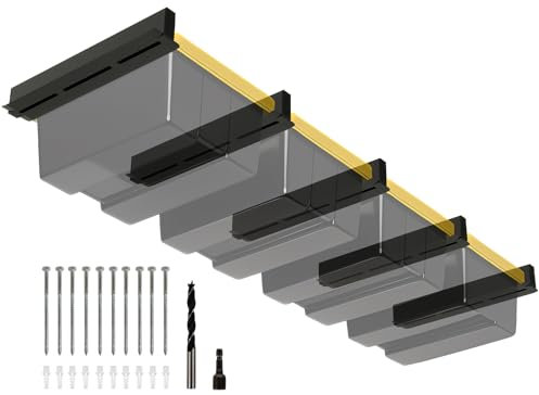 Eastrexon Überkopf-Garagenregal mit 4 Behältern, robuste Deckenregale mit 180 kg Tragkraft für Abfalleimer, pulverbeschichtete Tragetasche für Garagen, Schuppen, Lagerräume, (5 Stück, für 4 Behälter)