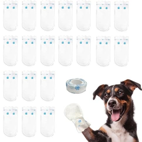 20PCS Dog Boots for Injured Paws Waterproof, Dog Socks Paws Stop Licking, Dog Paw Protectors, Dog Shoes for Injured Paws, Disposable Dog Socks, For Indoor & Outdoor Walking Use (M)
