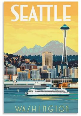 ouweri Seattle Washington USA, Vintage-Reise-Poster, Druck, Fotokunst, Malerei, Leinwand, Heimdekoration, Schlafzimmer, moderne Dekorationen, 20 x 30 cm