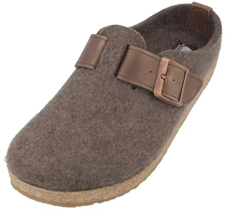 HAFLINGER Grizzly Chicago Filzpantoffeln Gummisohle, Lederriehmen mit Schnalle unisex
