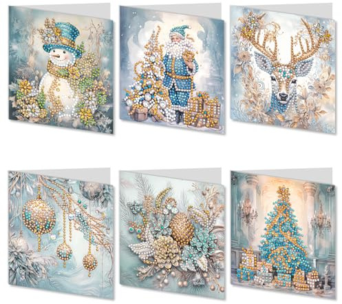6PCS 5D Diamond Painting Christmas Greeting Cards for Adults, DIY Diamond