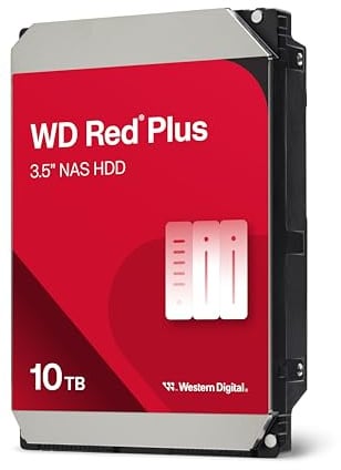 WD Red Plus 10TB NAS 3.5 Internal Hard Drive - 7200 RPM, SATA 6Gb/s, CMR, 512MB Cache