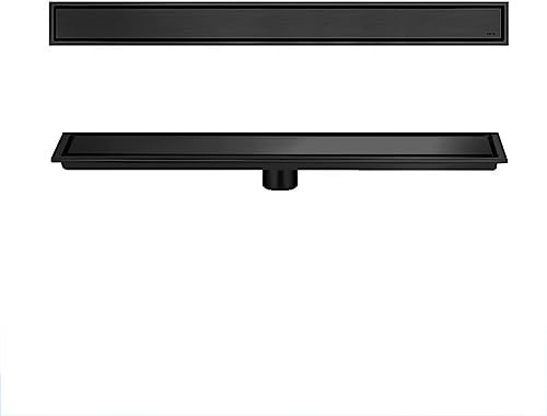 Duschrinne sehr Flach Edelstahl, Bodenablauf Badezimmer Ablaufrinne Duschablauf Duschabfluss mit Unsichtbarem Aussehen for Küche Bad WC Balkon(Size:10x40cm,Color:schwarz)