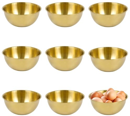 Sxutop 8 Pieces Stainless Steel Golden Bowl 17 cm Mixing Bowls Gold Salad Bowl with Graduated Lines Stainless Steel Gold Serving Bowls Stackable for Cooking Baking Storing (17 x 7 cm)
