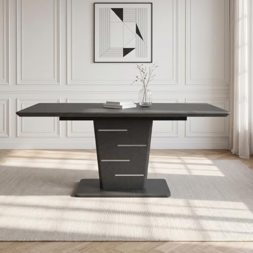 JIEXI Table de salle à manger extensible, effet béton gris, 120-160 cm, style moderne, rectangulaire, capacité de 150 kg, base sur pied (1 table)
