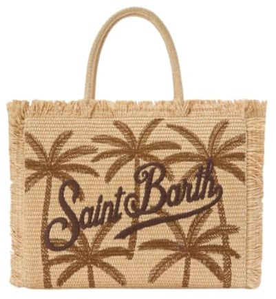 Saint Barth MC2 BORSA VANITY REGULAR EFFETTO PAGLIA CON RICAMO PALME