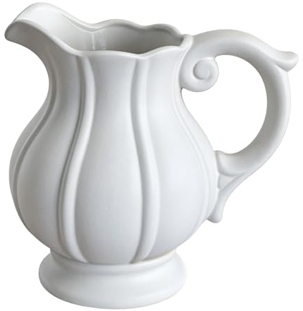 Vintage Kleine Vase mit Griffen Keramikvase Antike Weiß Boho-Dekor Bauernhaus Rustikale Vase für Heimdekoration Wohnzimmer Eingang Hochzeit Partikeloberflächen-Design Tischdekoration 18.5 cm