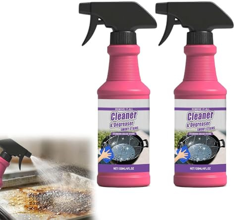 BBQ Fast-Acting Heavy-Duty Grill Degreaser Spray - Degreaser Heavy Duty for Gas, Charcoal & Electric Grills, 120ml Removes Burnt Grease & Carbon Deposits for Easy Outdoor Cleaning (2pcs)