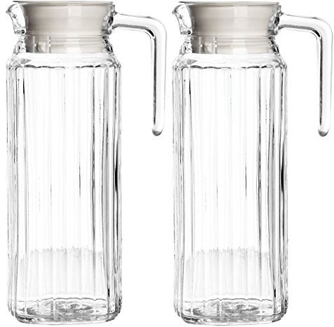 Set of 2 New Large 1L Ravenhead Kitchen Fridge Glass Pitcher Water Milk Juice 1 Litre Jugs & Lids by Get Goods