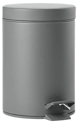 Zone Denmark Solo Treteimer, Kleiner Mülleimer Bad, Kosmetikeimer 3L, Soft-Close Deckel, Durchm. 17 cm, Höhe 25 cm, Fassungsvermögen 3 Liter, Grau