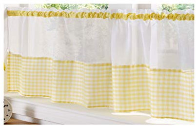 Alan Symonds Gingham Slot Top Voile Cafe Curtain Panel (59 x 18, Yellow)