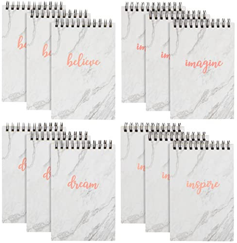 Paper Junkie 12 Stück Top Spirale Mini Notizblöcke Notizblöcke liniert Marmor mit inspirierenden Zitaten 4 Designs 15 x 10 cm