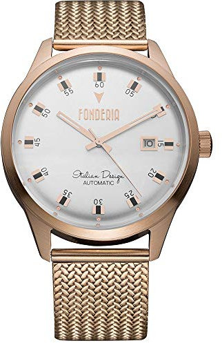 Fonderia Herrenuhr The Alchemist - Vintageuhr Edelstahl, italienisches Design, Datum, Automatikuhr mit Glasboden