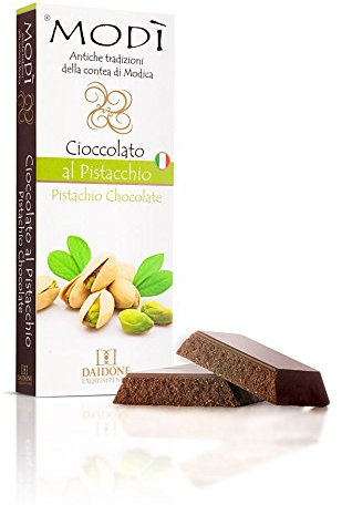 Daidone - Modica Sicilian Artisan Chocolate - Pistachio Flavored - Package with 12 Bars of 100g
