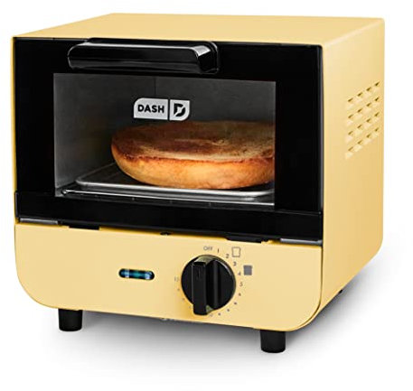 Dash DMTO100GBPY04 Mini-Toaster-Ofenherd für Brot, Bagels, Kekse, Pizza, Paninis & mehr, mit Backblech, Gestell, automatische Abschaltfunktion, Gelb