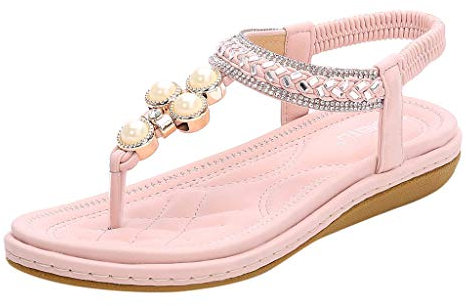 Susenstone Sandales Femmes Plates, Chaussures Boheme ÉTé Nu Pieds à Talons Plates à Bouts Ouverts Plage Semelle Confortables Grand Taille Vintage Romaines 2019 Noir Beige Bleu