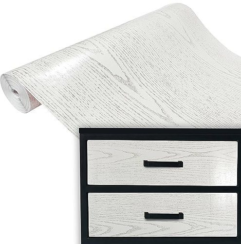 DecoMeister Vinilo Adhesivo Para Muebles Imitación de Madera Perlada Papel Autoadhesivo Blanco Lámina Para Pared Cocina Puertas En Rollo Para Forrar Aspecto Madera 67,5 x 100 cm Por Metros