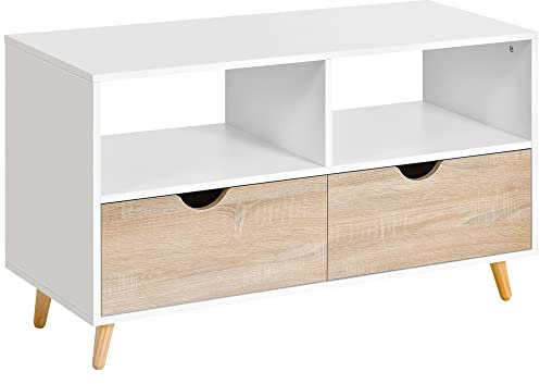 Homcom - Mueble de TV bajo con patas estilo escandinavo con 2 cajones, color roble claro blanco
