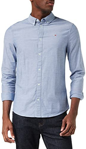 Tommy Jeans Herren Tjm Slim Stretch Oxford Shirt Dm0dm09594 Langarmhemden Gewebte Oberteile, Blau (Twilight Navy), 3XL EU