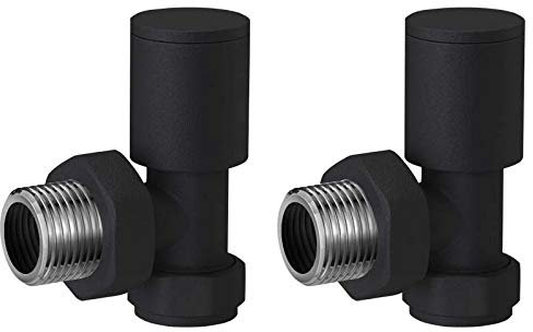 Noir Angled Towel Radiator Valves Matte Black Round 15mm *Twin Pack*