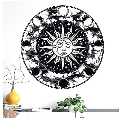 Grandora Wandtattoo Wandaufkleber Wandsticker heilige Geometrie Mond Wandbild Sonne Wanddeko Schlafzimmer Wohnzimmer Flur Tapete selbstklebend Vintage DL647-2