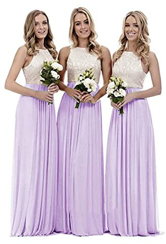 dinavian Abito da donna in chiffon e pizzo, abito da cerimonia, lungo, da cocktail, da damigella d'onore, da matrimonio, Lilla, 52