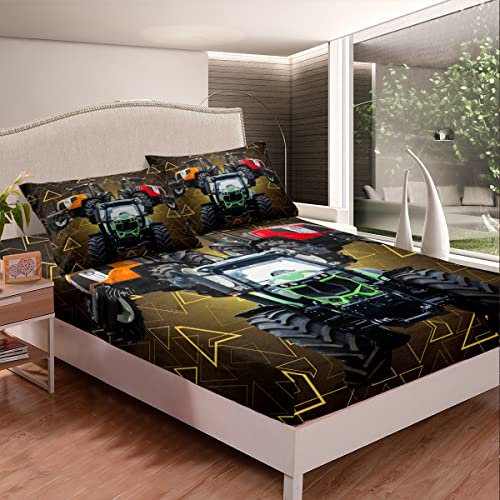 Loussiesd 3D Auto Spannbetttuch Kinder Landmaschinen LKW Bettlaken Set für Jungen Jugendliche Traktoren Fahrzeuge Spannbettlaken 140x200cm Atmungsaktiv Maschinen Autos Raumdekoration