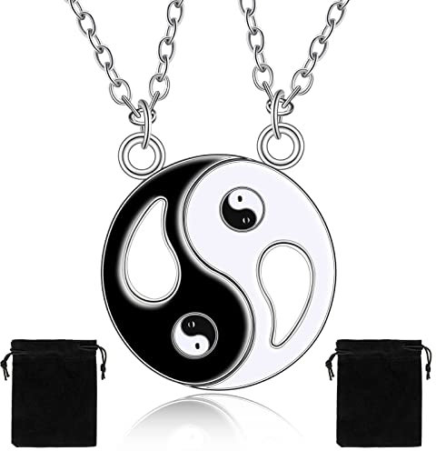 Yaomiao Valentinstag Passende Halskette für Männer Frauen 2 Stück BFF Paar Halsketten Anhänger Yin Yang Halskette Schwarz Weiß Halsketten für 2 Matching BFF Halskette für 2 Mädchen