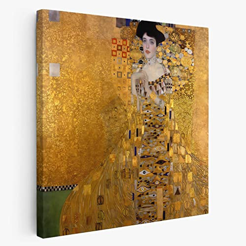 BKstuff Cadre Peinture oeuvre d'art, Reproduction sur toile entoilée Oeuvres de Gustav Klimt (La Dame en or, Gustav Klimt, 30x30cm)