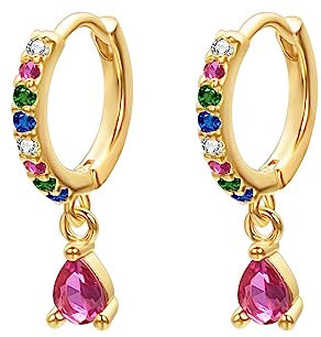 Vissen Creolen Mit AnhäNger HäNgend Ohrringe Regenbogen Zirkonia Kleine Runde Ohrringe Hypoallergene Knorpel Mode Ohrstecker FüR Frauen MäDchen