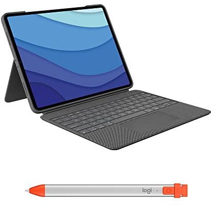 Logitech Combo Touch iPad Pro 12.9-inch (5th, 6th gen - 2021, 2022) Keyboard Case Crayon Digital Pencil(2018 releases and later),QWERTY UK - Grey