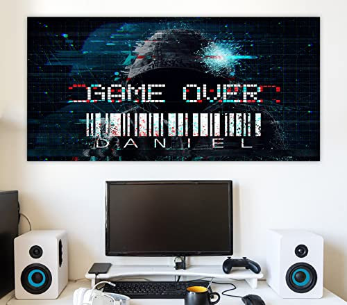 timalo Gamer Poster mit Namen für die Wand & Tür | Modernes Wandbild für Jugendliche Kinderzimmer Wandtattoo gaming Geschenk Teeanger Jungs personalisiert Game Over | gamer19-B42xH30cm-new