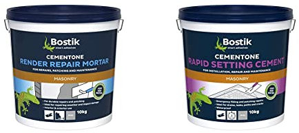 Bostik Cementone Render Repair Mortar, for Durable Repairs & Patching & Cementone Rapid Setting Cement, for Interior & Exterior Use, Waterproof, Colour: Grey, 10kg