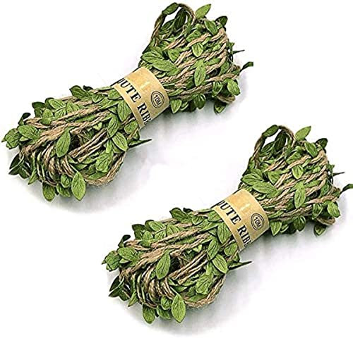 Jute Schnur mit Blatt,Künstliche Reben Juteband 2 Rollen 20m Künstliche Blatt Blätter Rebe DIY Kranz Gefälschte Blatt für Hochzeit Party Garten Wanddekoration