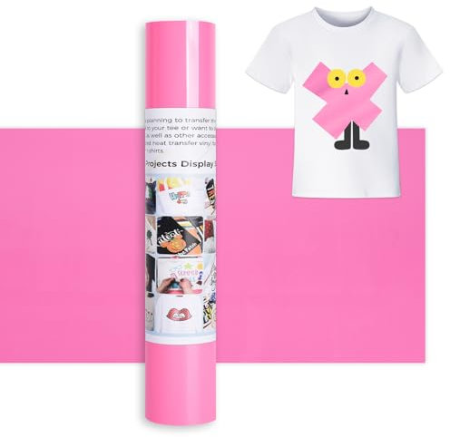 IModeur 12 Ft Pink Iron on Vinyl Roll - 30.5 x 366 cm Pink Heat Transfer Vinyl for Cricut Maker, Silhouette Cameo, Pink HTV Vinyl Roll for Shirt, Clothes, Hats, Pants, Other Fabric