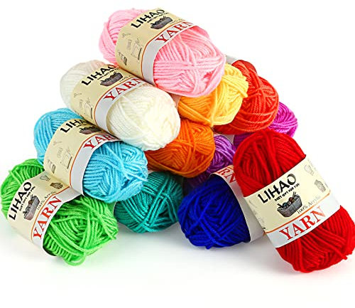 LIHAO Laine à tricoter, 12pcs pelote de Laine crochet en 100% Acrylique,15g/pcs mulcolore
