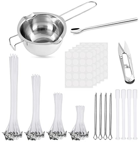 VIKY Kerzen Selber Machen Set, DIY für Erwachsene, Kerzendocht Set Mit 200 Stück Dochte, 200 Dochte Aufklebe, Wachsschmelztopf für Kerzenherstellung