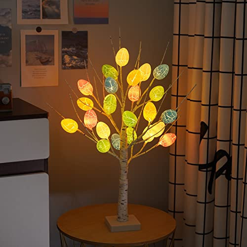 Plcnn Beleuchteter Oster-Birkenbaum, beleuchtete Ostereier, Tischdekoration, 24 LED-Lichter, Osterei-Baum für Party, Urlaub, Frühling, Sommer, Dekoration