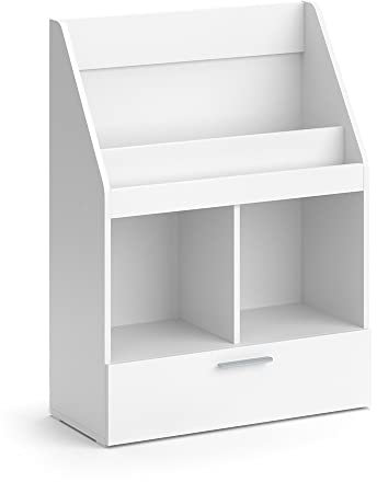 Vicco Kinderregal Luigi, Spielzeugregal für Faltboxen, Weiß, 72 x 96.2 cm mit Schublade