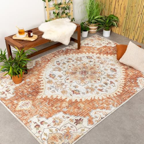 FRAAI | Home & Living Vintage Gartenteppich - Santo Mandala Terrakotta - Wetterfest - Polyester - Flachgewebe - Balkon, Garten/Terrasse - Terrasse - Rug