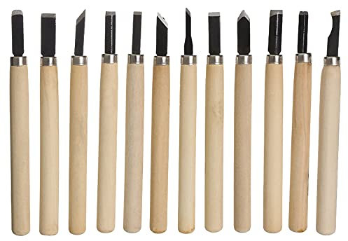 Woohome 12 Pz Juego de Herramientas para Tallar Madera, Cuchillo de Talla de Madera, Cinceles para Madera, Artesanal DIY Cincel de Mano de Talla de Madera Profesional para Carpintería