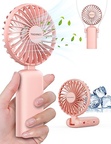 TECKNET Handventilator, Tragbarer Faltbarer Mini Ventilator, USB Wiederaufladbarem Lüfter Mit Lanyard, 3-Gang Geräuscharm, Klein Taschenventilator für Auto Outdoor Camping Büro Hause Reisen, Rosa