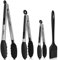 Walfos Set de 4 pinces de cuisine résistantes à la chaleur - Poignée en acier inoxydable et embouts en silicone antiadhésif, brosse en silicone de 21 cm - Pour la cuisine, le buffet,18, 23, 30,5 cm