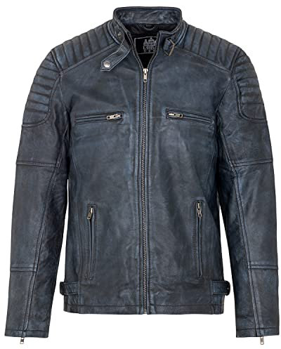 URBAN 5884 Giacca Pelle Uomo RALF, Giubbotto in Vera Pelle Ovina in Stile Biker, Morbido e Resistente, Denim, 2XL